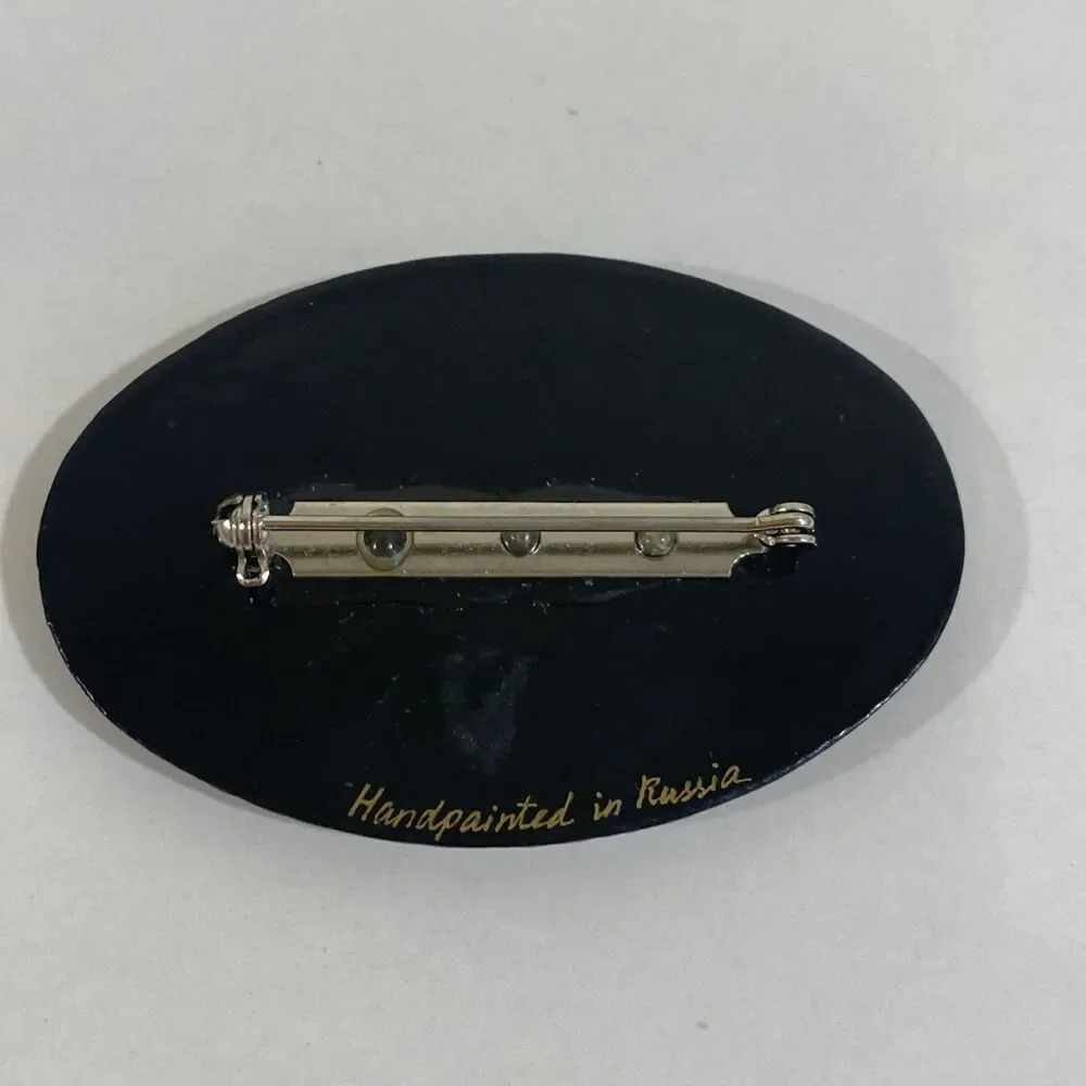 Vintage Handpainted Russian‎ Miniature Scene Landscape Brooch With House 2.5”